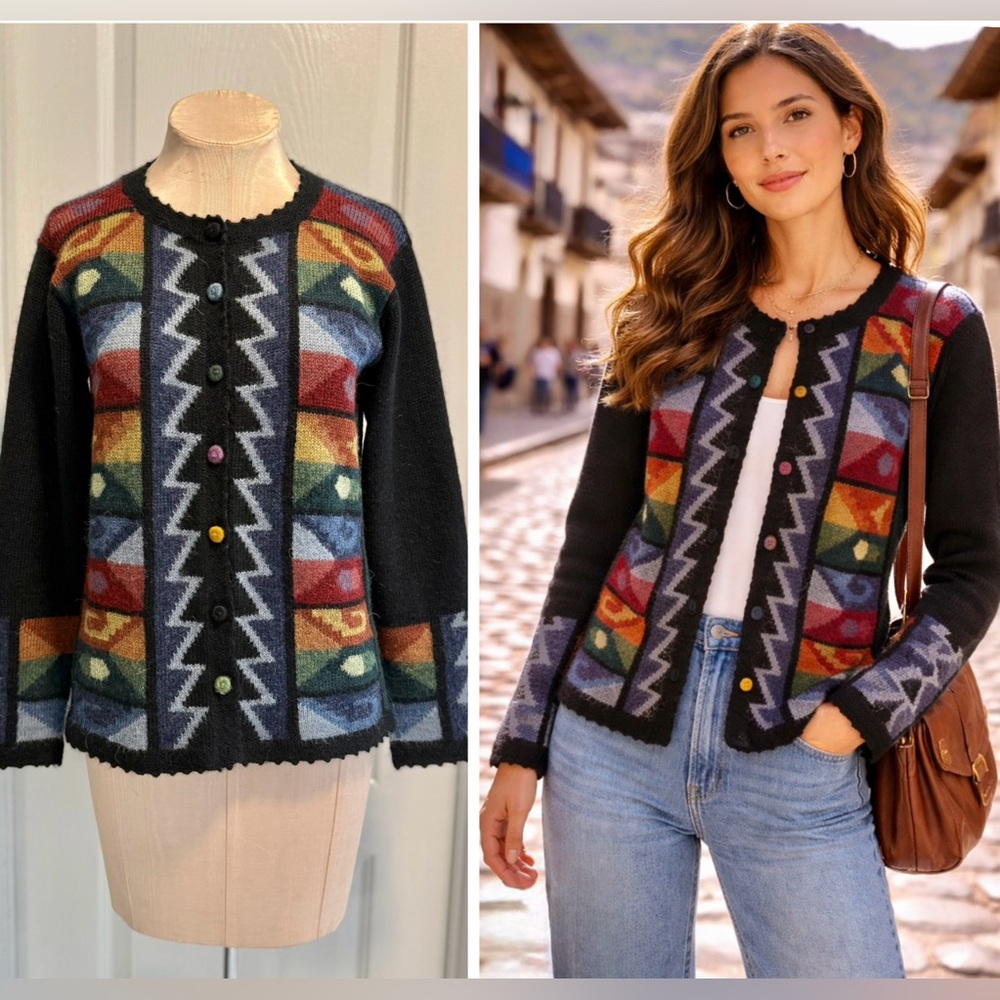 VTG Peruvian 100% Baby Alpaca Cardigan - Factoria La Vicuñita (Cusco, Peru)